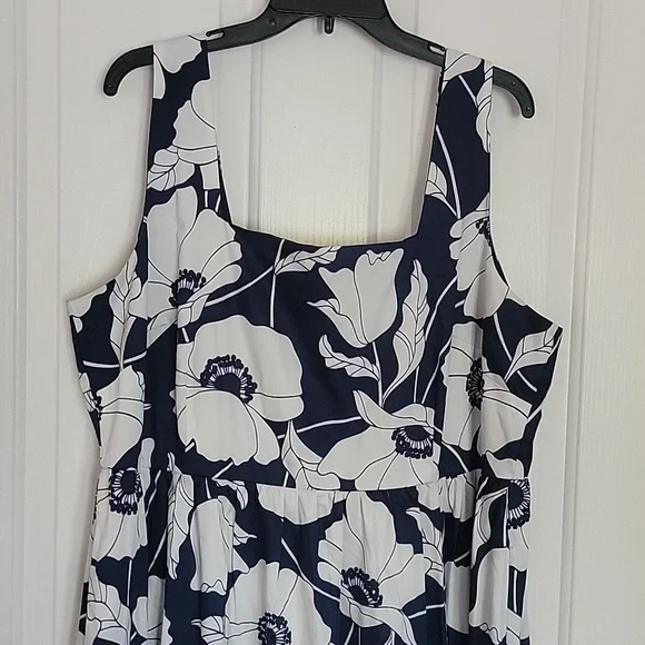 Boden British Style Violet Square Neck Midi Dress Blue White Floral 20 22 R - Picture 2 of 10